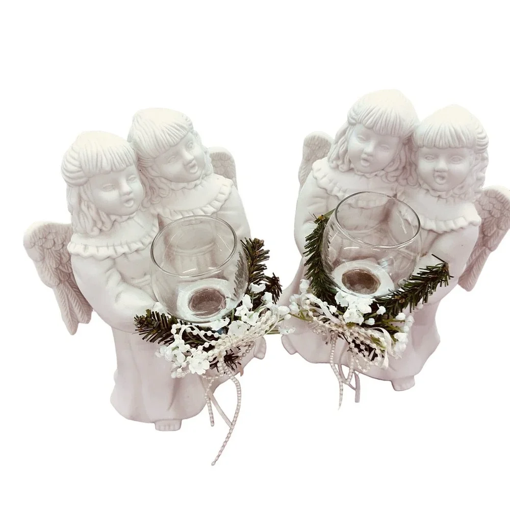 Pair of Ceramic Angel Votive Candle Holders - Christmas Holiday‎ - Vintage 1997